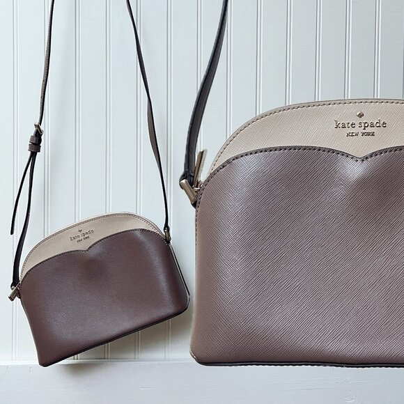 Tory Burch Crossbody Purse Small Neutral Half Moon Zipper Pocket Formal - Picture 1 of 11